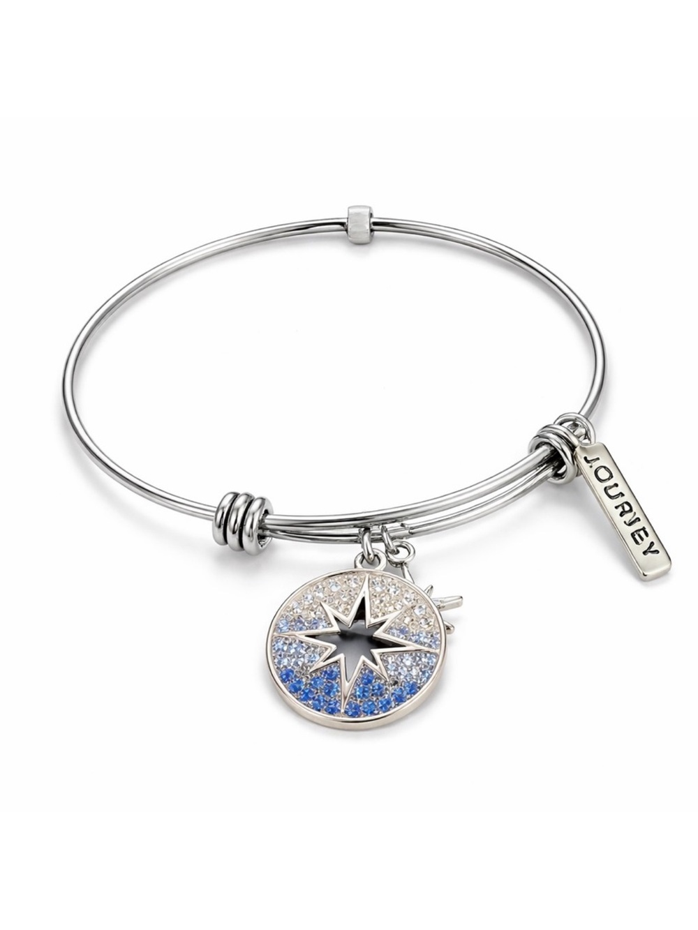 Belk Silverworks Compass Crystal Charm Bangle Bracelet Journey Stainless